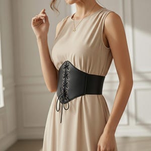 Aanpasbare veganistische leren korsetriem - chic gotisch geregen onder de buste