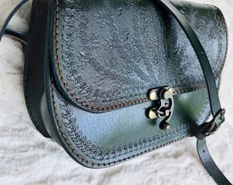 Handcrafted Leather Crossbody Women Bag / Embossed Design Unique Gift For Her