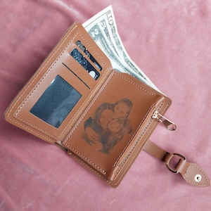 Carteira com foto gravada para mulheres - Presente personalizado para o dia das mães - Presente de carteira feminina para ela - Porta-cartões - Zíper para moedas - Presente para filha