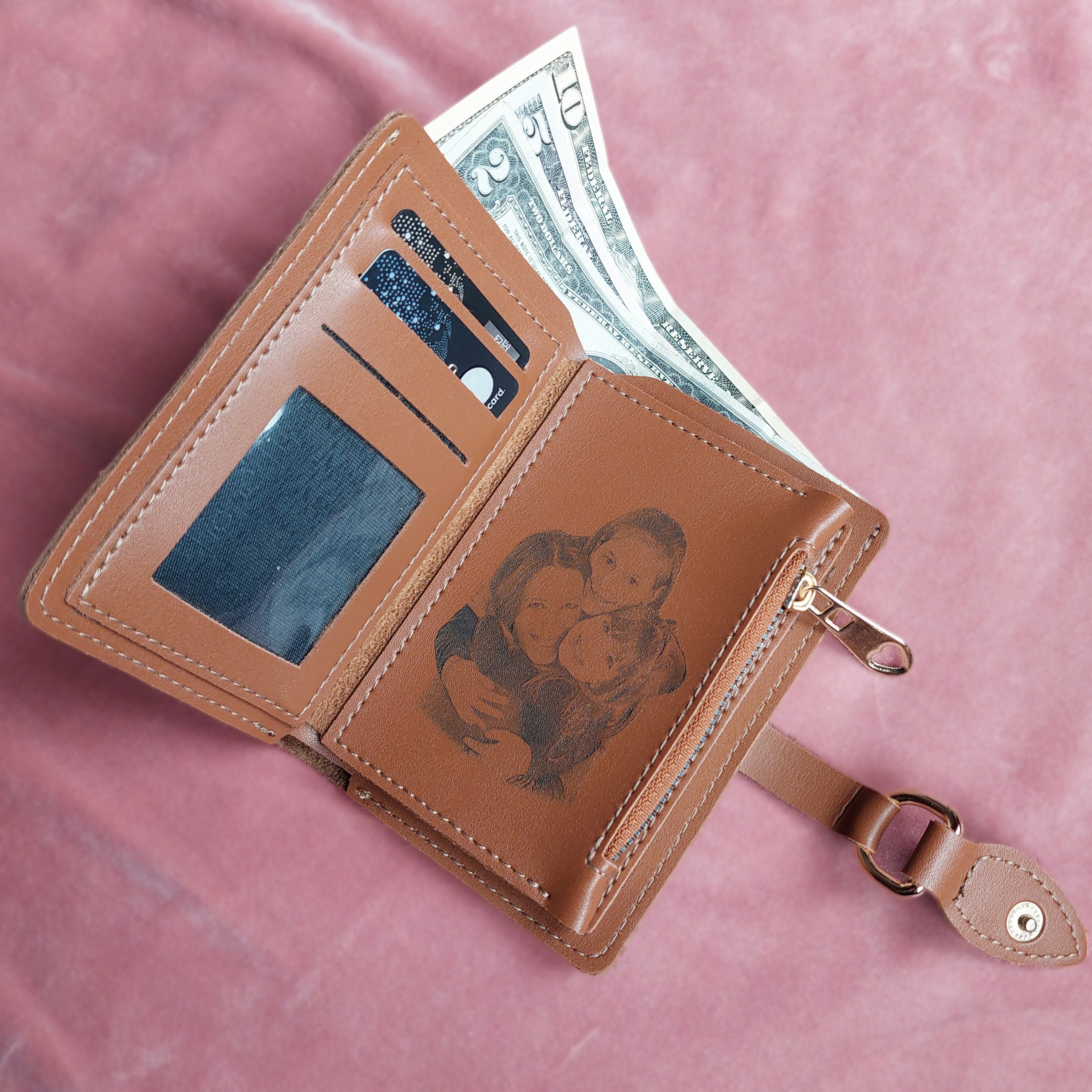 Women's Small Card Case Wallet with Flap - Soft Ash Rose Leather