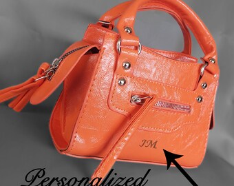 PERSONALIZED Woman Bag / Retro Style Woman Bag PDF Pattern / Leather Crossbody Bag / Orange Women Bag / Anniversary Gift For Girlfriend