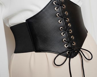 Customizable Gothic Corset - Vegan Leather Laced Belt with Personalized Tin - Halloween Corset