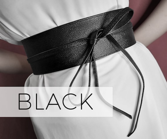 - Black Womans  VEGAN LEATHER Tie Waist Belt *NEW* Black Vegan Leather Obi Belt, Japanese Waist Belt, Wrap Tie  main image 3