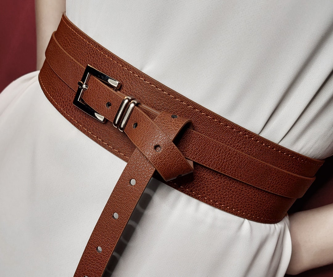 Women's Belt / Brown Woman Vegan Leather Belt / Double Wrap Belt / Wide ...