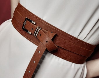 Ceinture pour femme / Ceinture pour femme marron en cuir végétalien / Ceinture double tour / Ceinture large / Ceinture en cuir végétalien souple