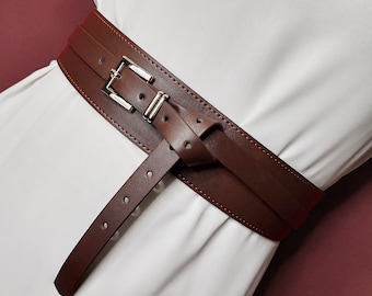 PERSONALIZED Women's Leather Belt, Brown Woman Vegan Leather Belt,  Double Wrap Belt , Wide belt, Soft Vegan Leather Belt