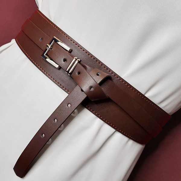 PERSONALIZED Women's Leather Belt, Brown Woman Vegan Leather Belt,  Double Wrap Belt , Wide belt, Soft Vegan Leather Belt