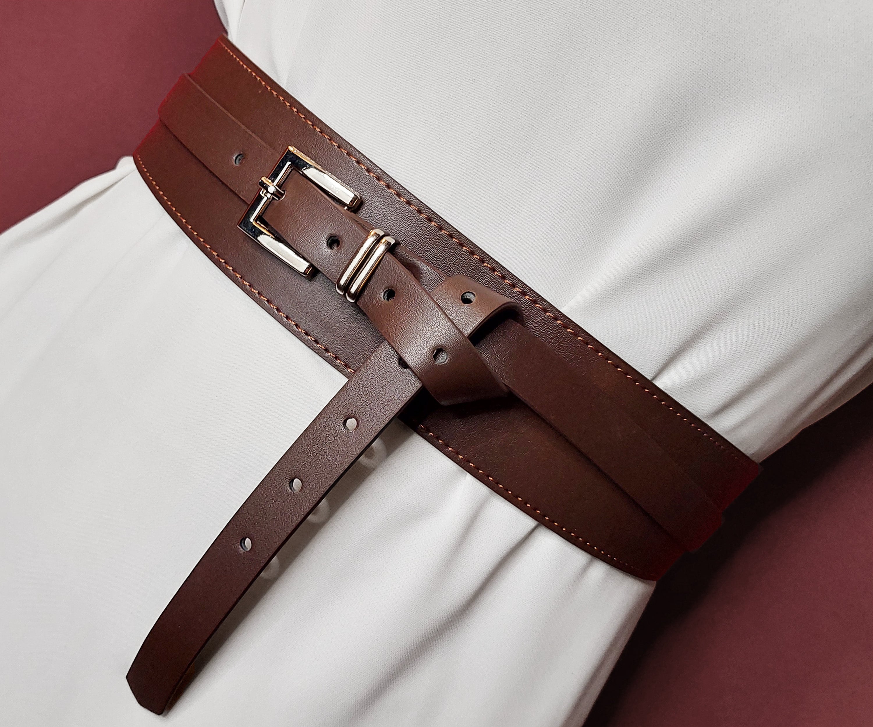 Leather Peplum Long Skirt Belt, Womens Leather Belt, Dress Corset Belt,  Wide Waist Belt, Waist Cincher, Peplum Skirt Buckle Belt 