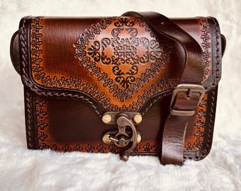 Personalized Handmade Tooled Leather Crossbody Bag - Western Saddle Purse