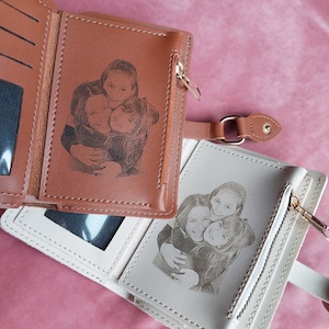 Monedero con foto personalizado con imagen personalizada para ella / Organizador elegante de cuero vegano para mujer para recuerdos y artículos esenciales / Regalo para el Día de la Madre