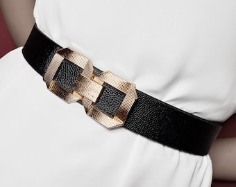 Ceinture en cuir personnalisée pour femme, Ceinture boucle à l'infini, Ceinture en cuir végétalien noir pour femme, Ceinture pour femme à boucle à l'infini