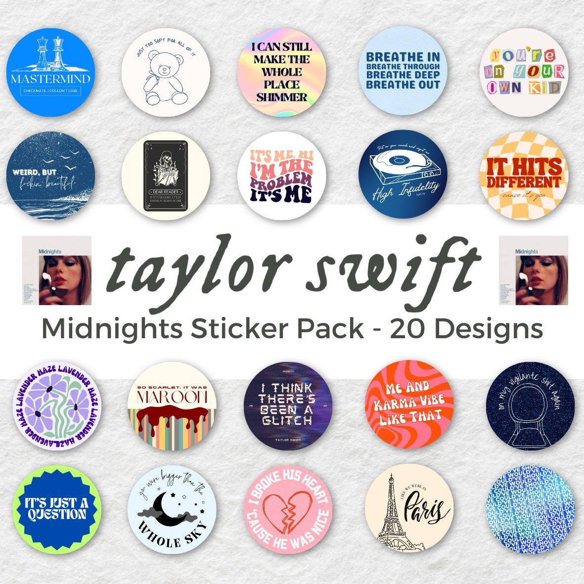 Taylor Swift Midnights Album Tracklist Sticker Pack