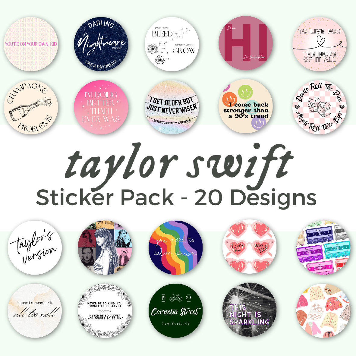 Taylor Swift Downloadable Sticker Pack the Eras Tour Sticker Bundle JPG PNG  Digital Download Tswift Merch 