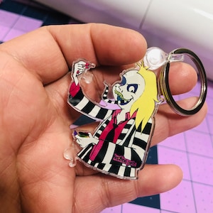 Beetlejuice keychain, acrylic keychain, Lydia Deetz, keychain, Halloween keychain, Beetlejuice cartoon, Valentines gift, Tim Burton key.