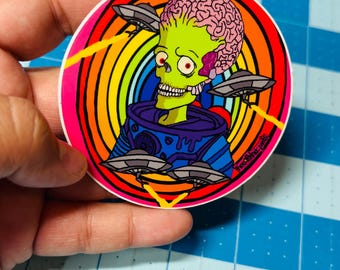 Mars Attacks! Sticker, Pride Month Sticker, Waterproof Alien Art Sticker, tim burton sticker, colorful mars attacks sticker