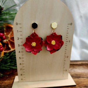 Poinsettia Flower Earrings | Polymer Clay Earrings | Christmas Clay Earrings | Holiday Earrings | Gold Earrings | Handmade Earrings