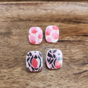 Floral Rectangle Studs | Polymer Clay Earrings | Floral Earrings | Stud Earrings | Silver Earrings | Handmade Earrings