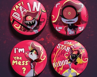 Set di spille Niffty da 44 mm / Collezione di bottoni Hazbin Hotel (set di 4)