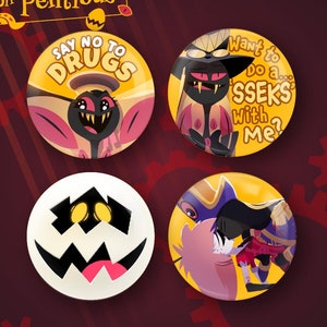 Sir Pentious 4x Badge Set - Hazbin Hotel Character Collection | 44mm Fan Art Pins | Unique Gift for Fans