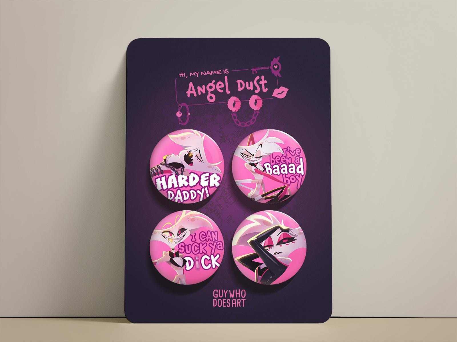 Angel Dust 44mm Pin Badge Set | Hazbin Hotel Button Collection