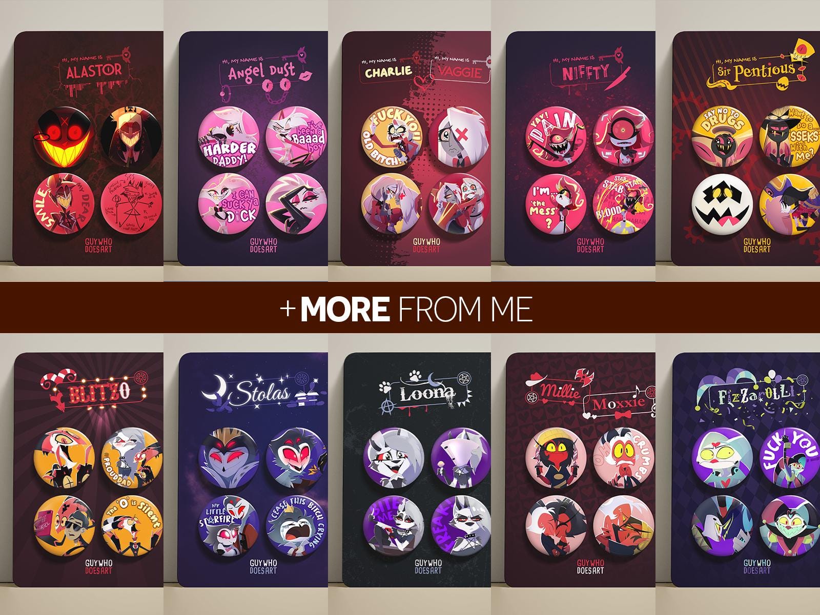 Angel Dust 44mm Pin Badge Set | Hazbin Hotel Button Collection