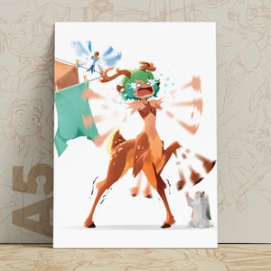 Impressão artística divertida de centauro rena | Arte de parede fantástica e caprichosa | Ilustração original de personagem | Decoração aconchegante estilo cottagecore | Impressão quadrada imagem 1