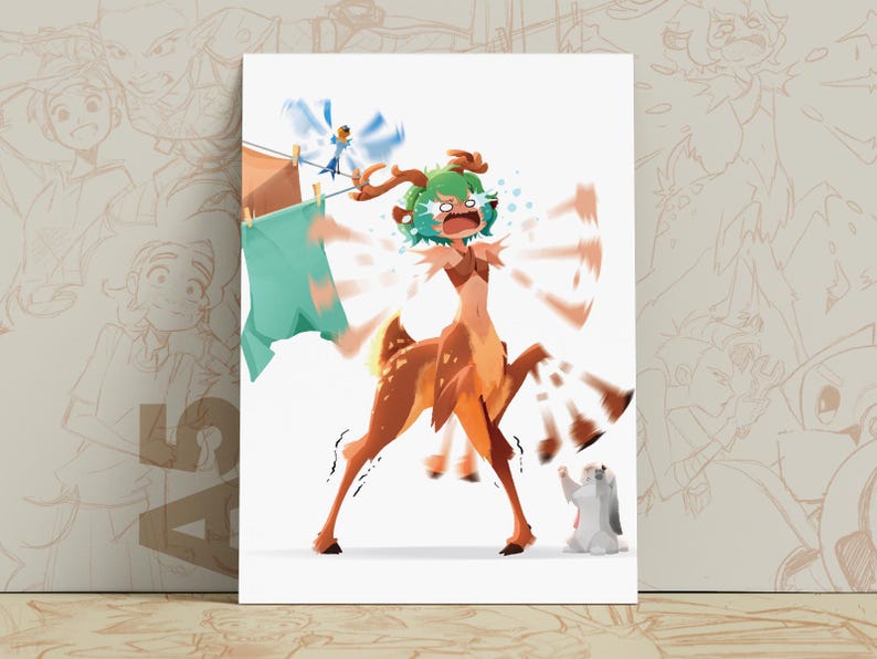 Impressão artística divertida de centauro rena | Arte de parede fantástica e caprichosa | Ilustração original de personagem | Decoração aconchegante estilo cottagecore | Impressão quadrada imagem 1