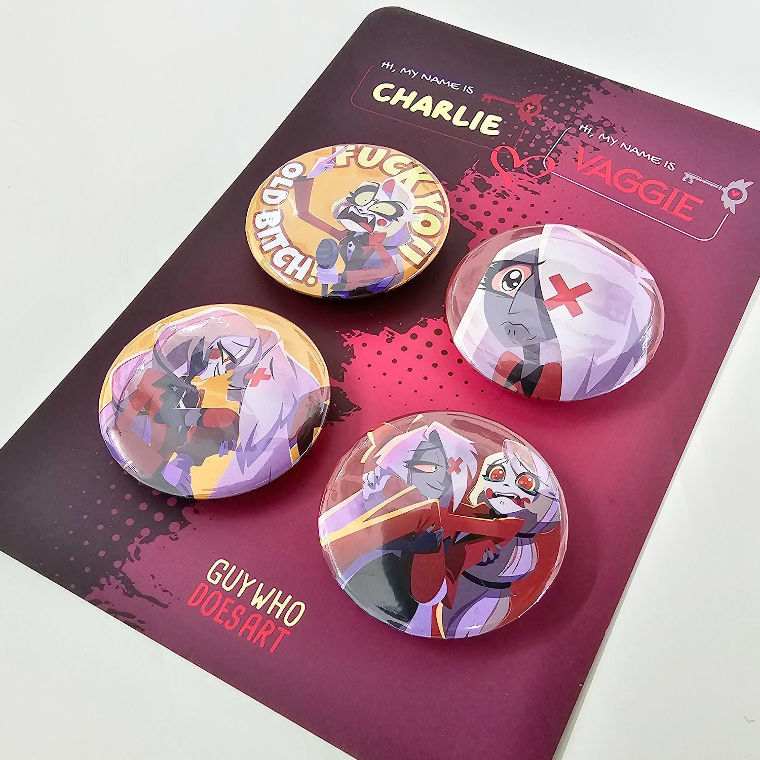 Charlie & Vaggie 44mm Pin Badge Set | Hazbin Hotel Couple Button