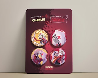 Charlie & Vaggie 44mm Pin Badge Set | Hazbin Hotel Couple Button