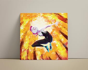 Stampa artistica di Spider-Gwen / Decorazione murale di Gwen Stacy Forest Scene Spider-Verse