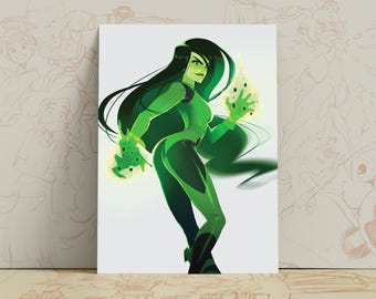 Lámina artística de Shego / Póster de anime de Kim Possible / Arte mural verde (A4, 8x10")