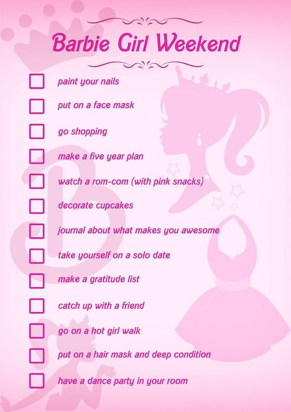 Barbie Girl Weekend Weekend Planner Slumber Party Idea List Girls Weekend List Self Care Planner Self Care Tracker Pink To do List Etsy Canada