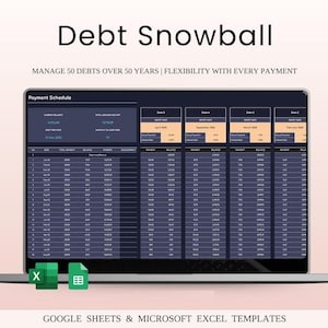 Rastreador de pago de deudas Calculadora de avalancha de bola de nieve de deuda Hojas de cálculo de Google Plantilla de deuda de préstamos de tarjetas de crédito Plantilla financiera Planificador Hoja de cálculo