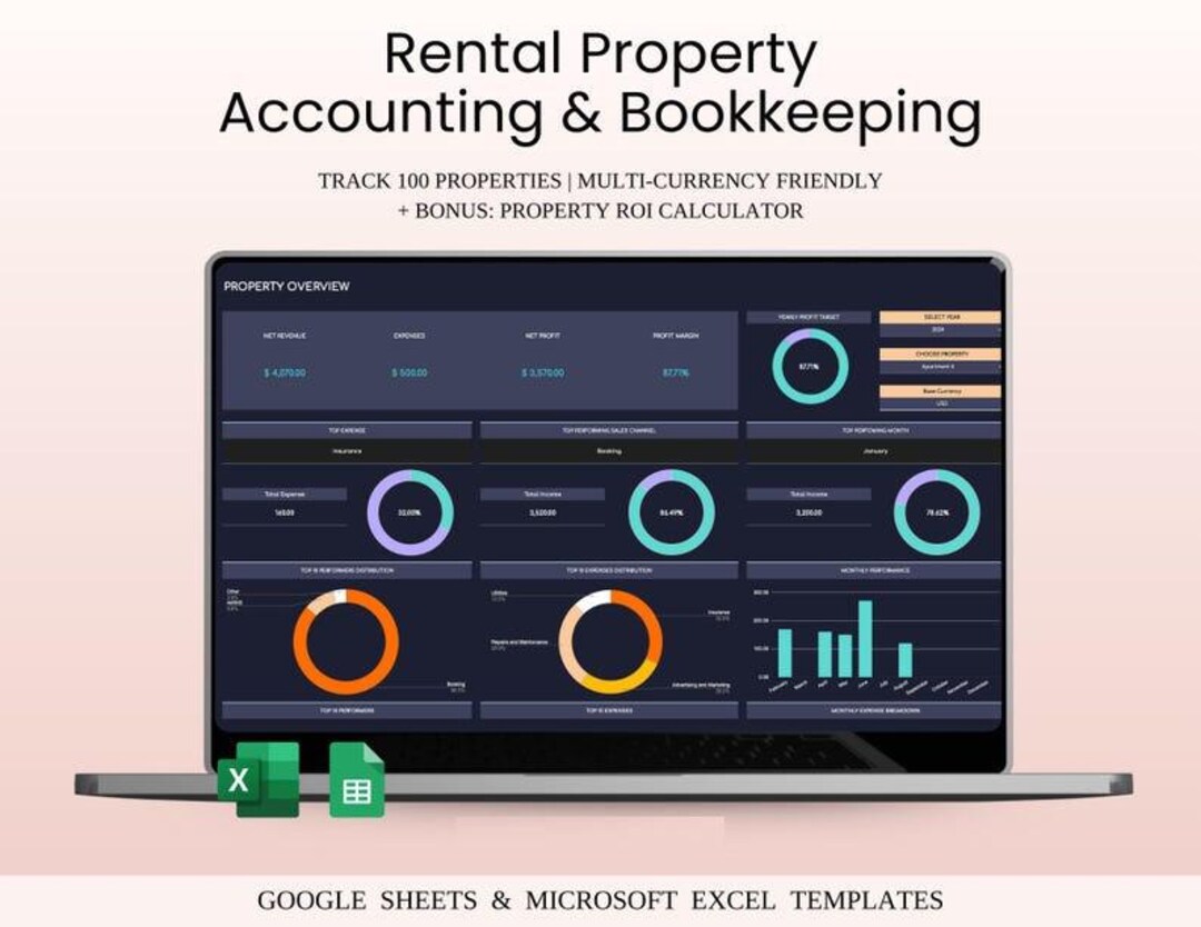 Printable Rental Bookkeeping Rental Property Template Landlord Spreadsheet Income and Expense ...