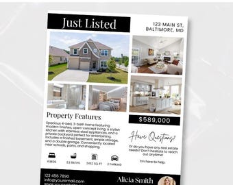 Just Listed Flyer Template for Realtors | Real Estate Marketing New Listing Flyer | Realtor Template | Real Estate Flyer | Canva Template