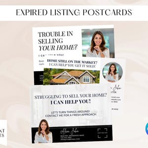 Postales de anuncios vencidos / Postales de bienes raíces para marketing / Postal FSBO / Hola vecino / Agricultura de agentes inmobiliarios / Correo / Plantilla Canva