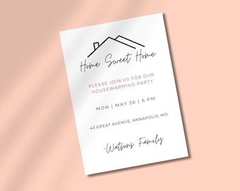 Editable Housewarming Party Invitation Template | Modern New Home Invite | Minimalist Home Sweet Home Card | Printable Canva Template