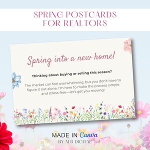 Spring Real Estate Postcards March | Spring Real Estate Marketing for Realtors | March Real Estate Marketing | Canva Editable Template