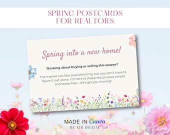 Spring Real Estate Postcards March | Spring Real Estate Marketing for Realtors | March Real Estate Marketing | Canva Editable Template