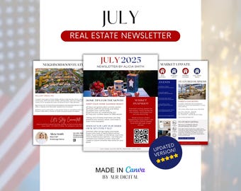July Real Estate Newsletter for Realtors | Real Estate Marketing | Monthly Real Estate Newsletter | Email Marketing | 4th of July Realtors