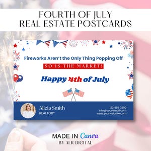 4th of July Real Estate Postcard | Happy Independence Day Postcard for Realtors | Real Estate July Marketing Postcard | Canva Editable