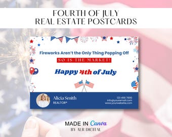 4th of July Real Estate Postcard | Happy Independence Day Postcard for Realtors | Real Estate July Marketing Postcard | Canva Editable