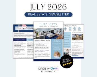 July 2026 Newsletter for Real Estate Agents | Canva Template | Summer Marketing for Realtors