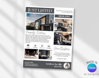 Just Listed Template Real Estate Marketing | Realtor Just Listed Template | Real Estate Template | Realtor Farming Flyer | Canva Editable