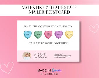 Real Estate Valentines Day Postcard | Realtor Real Estate Valentines Card | Realtor Farming Card | Real Estate Marketing | Canva Template