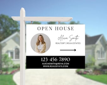 Modern Open House Sign Template for Realtors | Real Estate Open House Sign | Open House Yard Sign Template | Open House Canva Editable