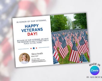 Veterans Day Postcard for Realtors | Real Estate Marketing | Farming for Realtors | Holiday Postcard | Real Estate Agent Template | Canva