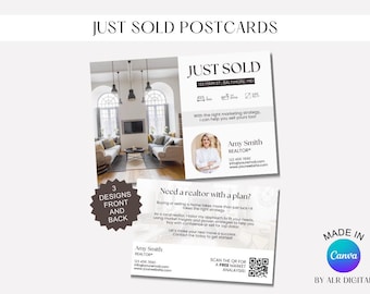 Just Sold Postcard | Realtor Postcards | Real Estate Postcard Template | Neighborhood Farming | Real Estate Agent Marketing | Canva Template