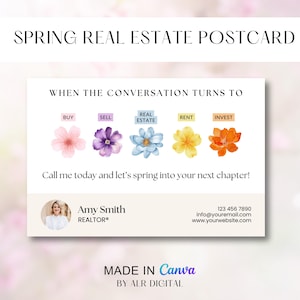 Spring Real Estate Postcard for Realtors | Real Estate Hello Spring Postcard Templates | April Spring Real Estate Marketing | Canva Template