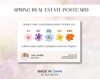 Spring Real Estate Postcard for Realtors | Real Estate Hello Spring Postcard Templates | April Spring Real Estate Marketing | Canva Template